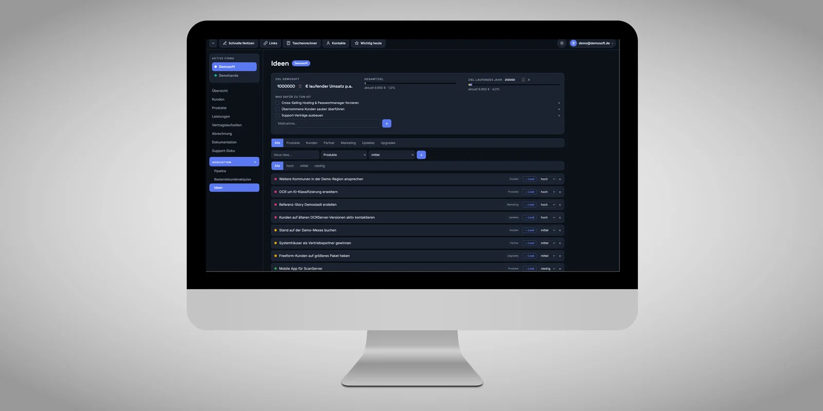 CRM-Dashboard für NexaSoft mit Pipeline, Zielen und Kundenverwaltung