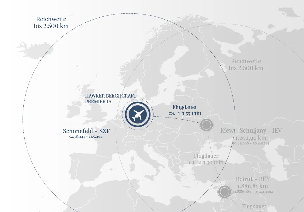 Reichweitenkarte ab Berlin-Schönefeld für PEAK AIR