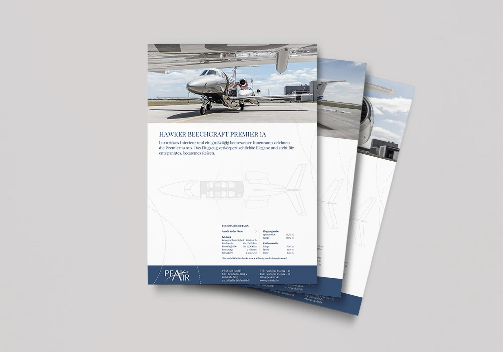 Aufgefächerte Flight Sheets für die Hawker Beechcraft Premier IA von PEAK AIR