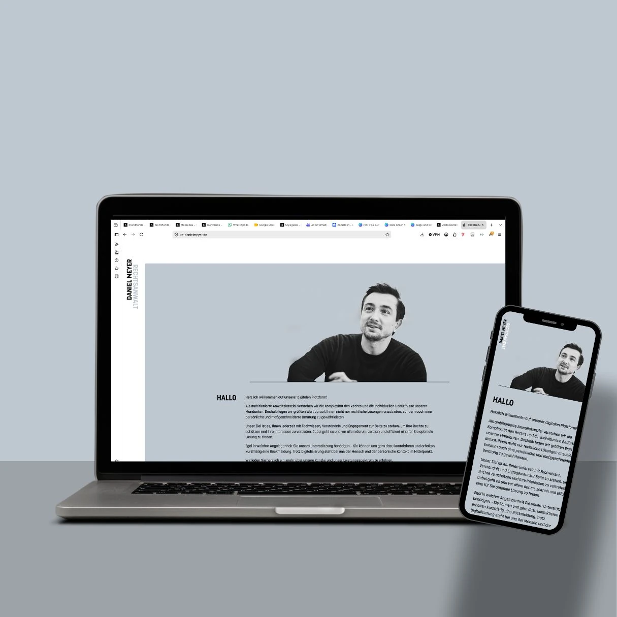 Website der Kanzlei Daniel Meyer auf Laptop und Smartphone