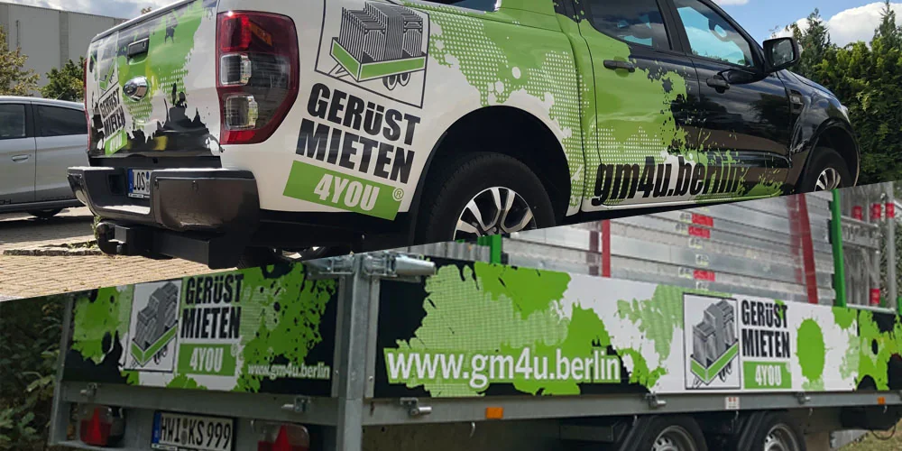 Rasterdesign auf dem Fahrzeug von Gerüst mieten 4YOU