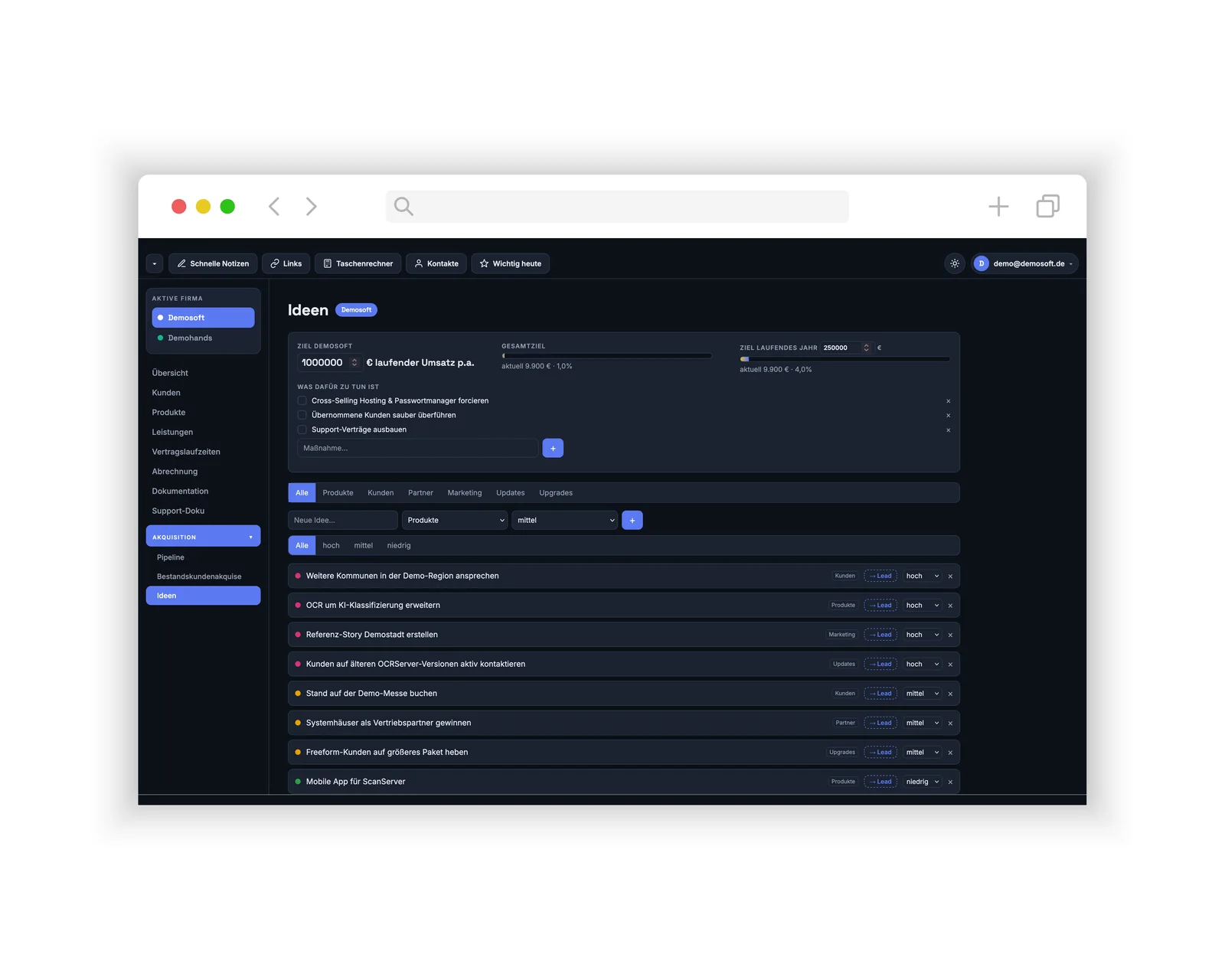 Ziele & Ideen im CRM-Dashboard für NexaSoft