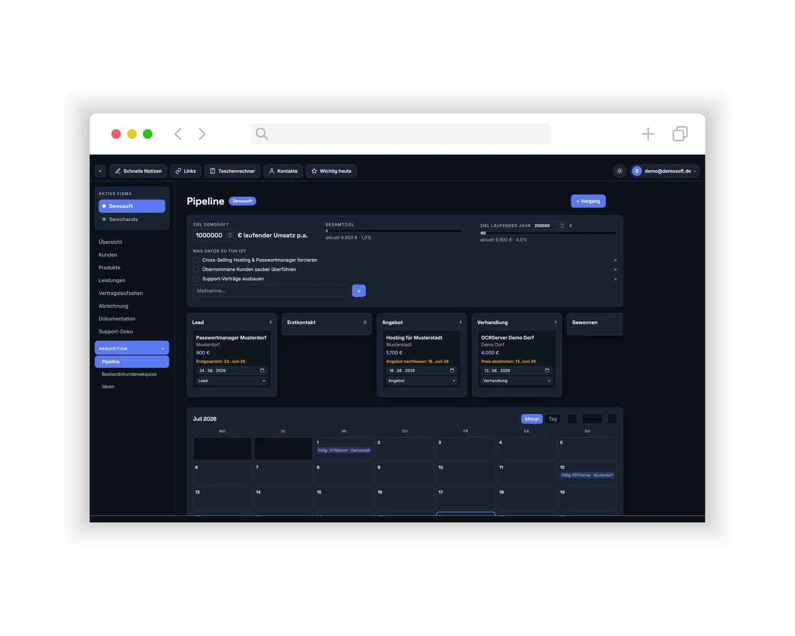 Vertriebspipeline im CRM-Dashboard für NexaSoft