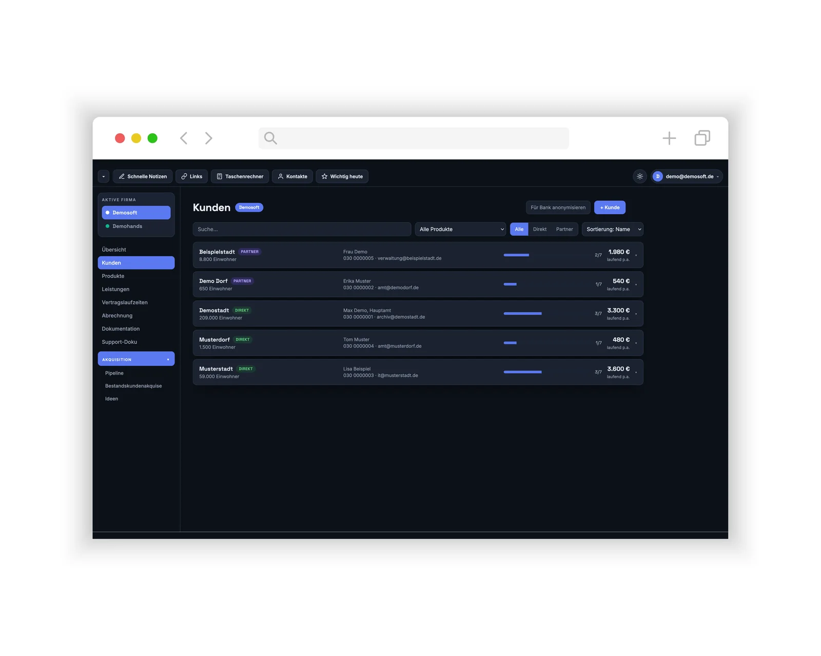 Kundenverwaltung im CRM-Dashboard für NexaSoft