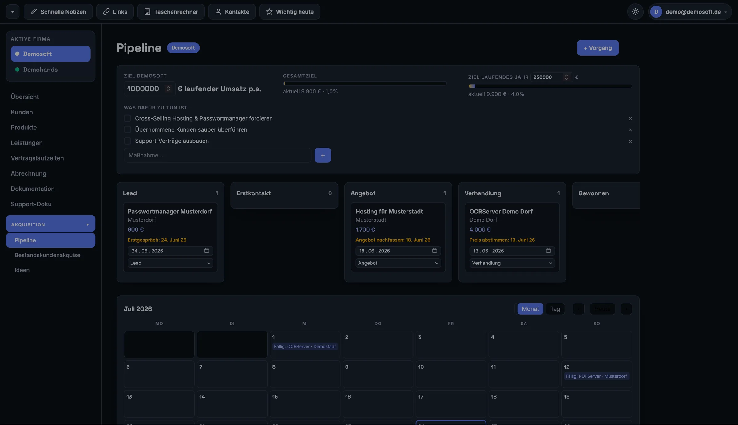 CRM-Dashboard für NexaSoft – Vertriebspipeline und Kundenverwaltung, Web-App von brandhands