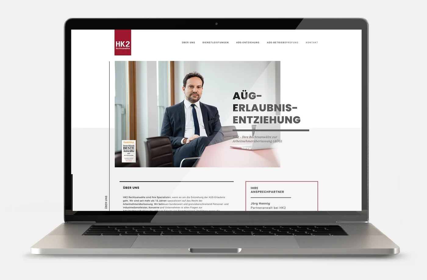 Website der Anwaltskanzlei HK2 mit Schwerpunkt Fahrerlaubnisrecht