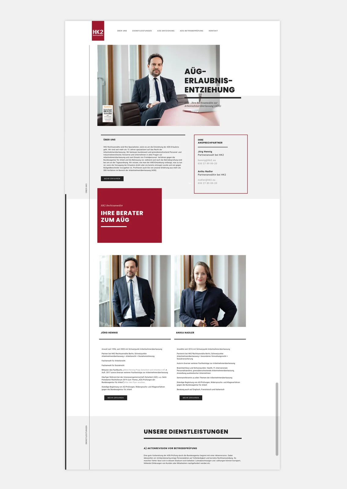Website der Kanzlei HK2 auf Desktop und Mobil