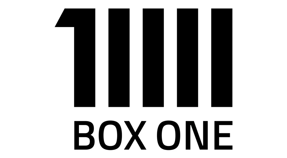 Logo Box One – stilisierte 1 aus fünf Balken über dem Schriftzug BOX ONE