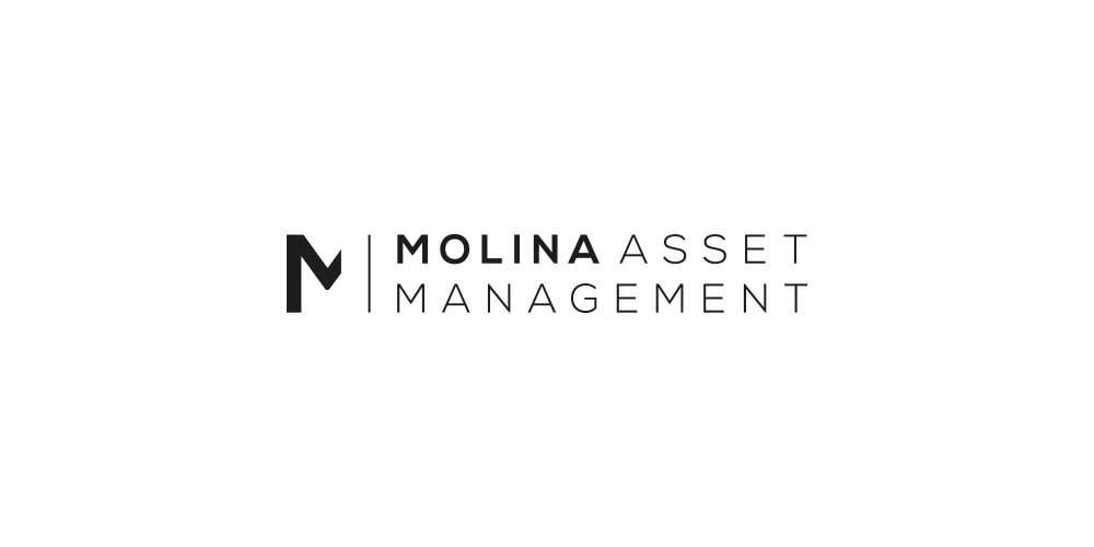 Logo Molina Asset Management – Wortmarke mit gefaltetem M als Signet