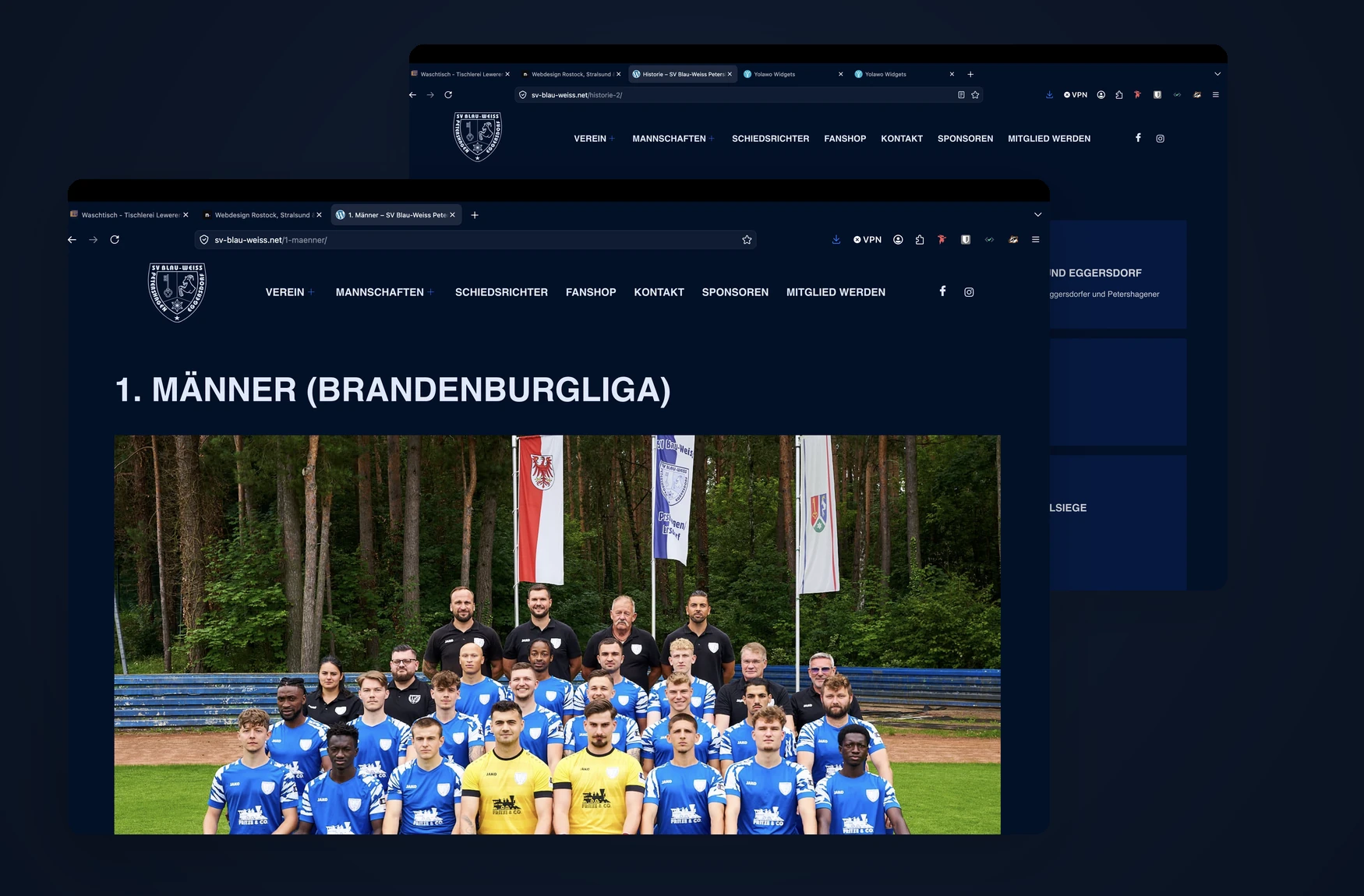 Website des SV Blau-Weiß Petershagen mit Mannschaften und Spielplan