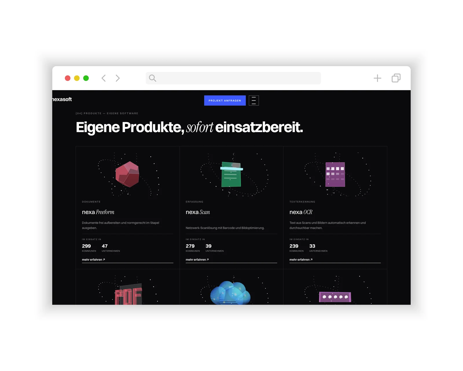 Produktwelt mit eigenen Produkten – Website nexasoft, Webdesign Rostock