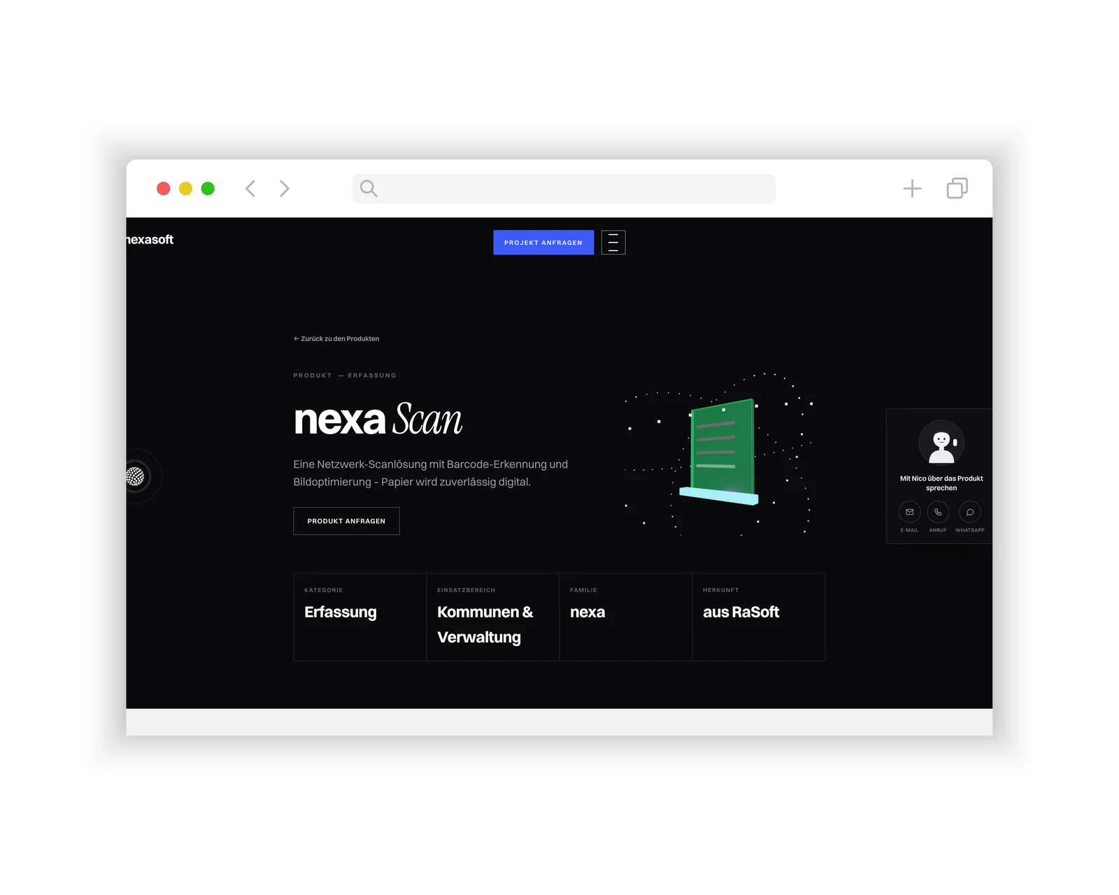 Produktseite nexa Scan – Website nexasoft, Webdesign Rostock