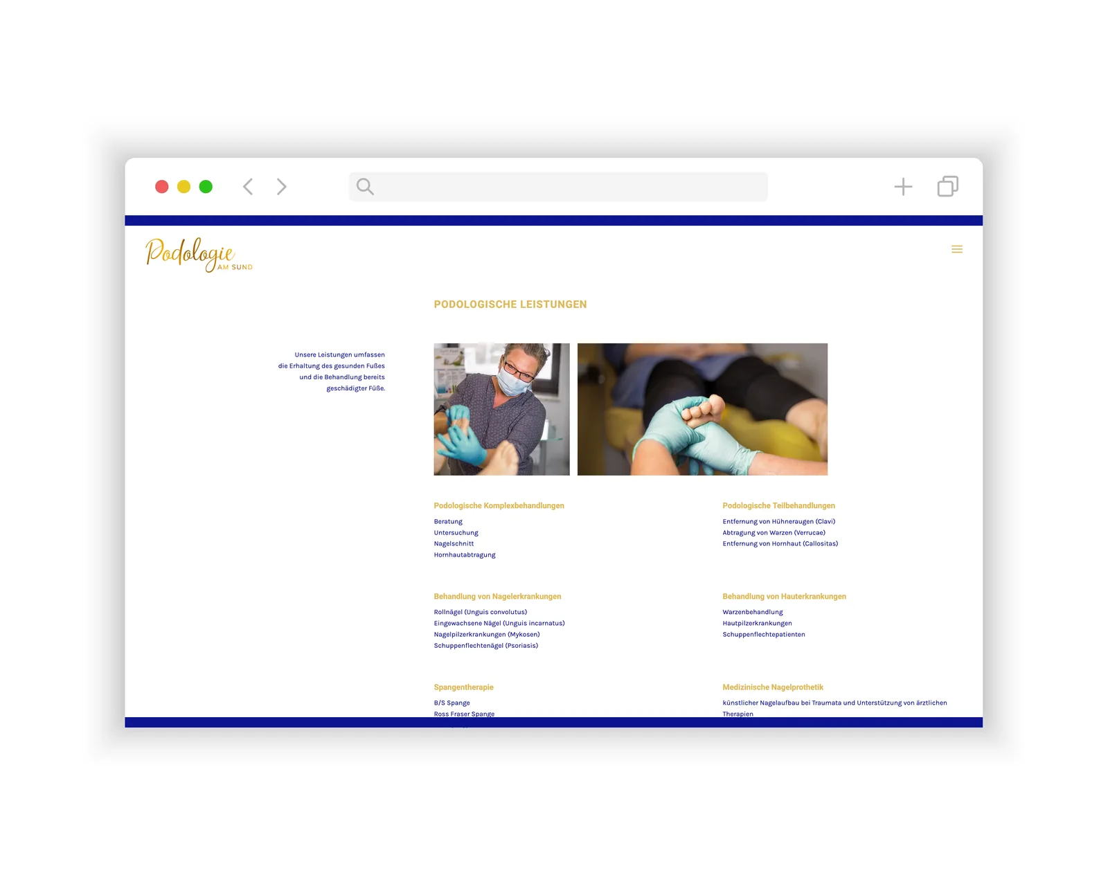 Podologische Leistungen im Überblick – Website Podologie am Sund Stralsund