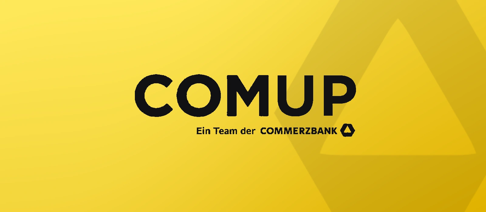 Wortmarke COMUP in Commerzbankgelb – ein Team der Commerzbank